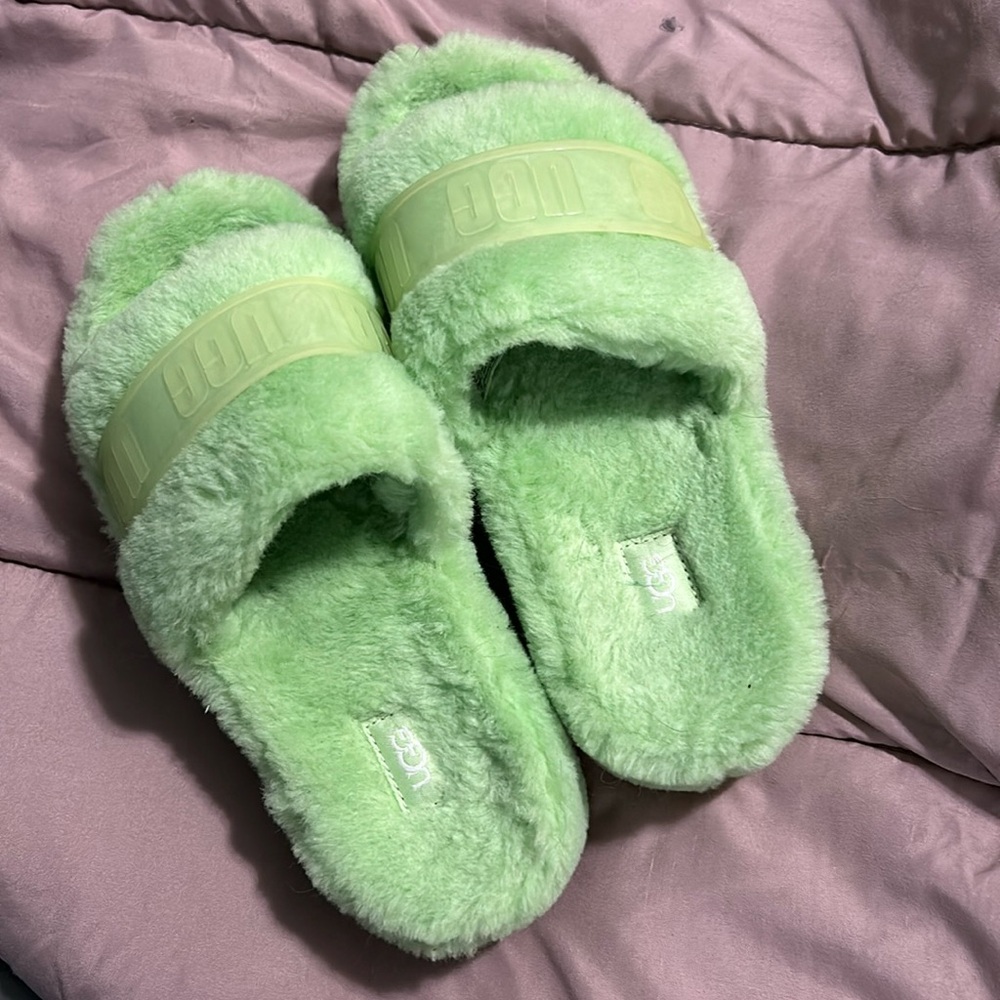Green UGG Sandals/ slippers. Size 8. Worn once inside.